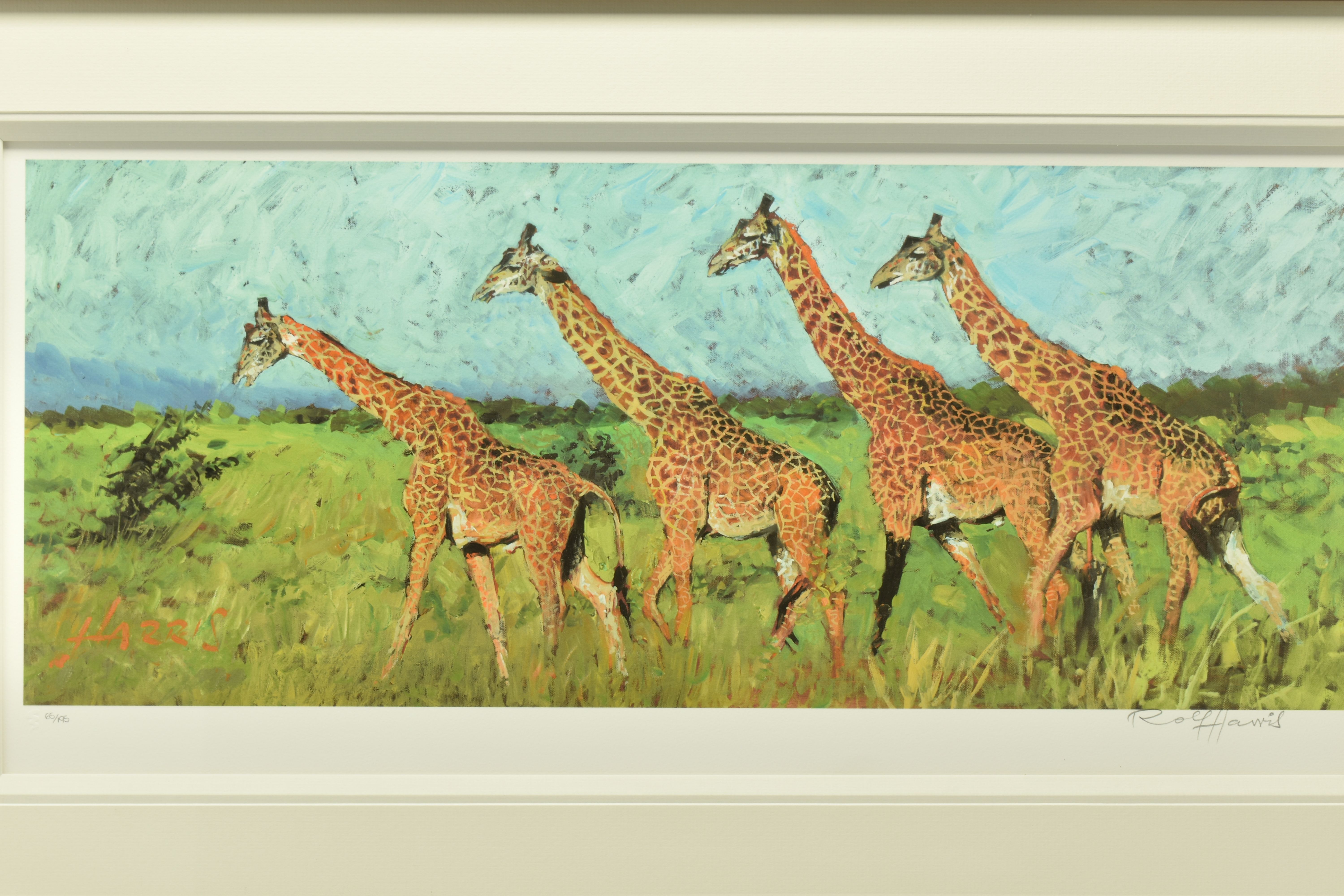 ROLF HARRIS (AUSTRALIAN 1930-2023) 'FOUR GIRAFFES' a limited edition print on paper laid on board, - Image 2 of 11