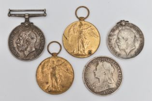 A GROUP OF MEDALS AND A VICTORIA CROWN, to include a WWI service medal awarded to '18742 PTE. J.
