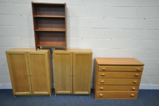 AN IKEA CHEST OF FIVE DRAWERS, width 94cm x depth 40cm x height 87cm, a pair of double door Ikea