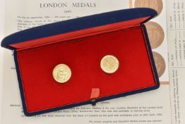 A FITTED BOX CONTAINING A PAIR OF LONDON MEDALS, to include 18ct Gold Approx 8.3 gram each, The