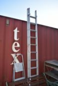 A TITAN COMPETITOR ALUMINIUM DOUBLE EXTENSION LADDER, closed 3m, along with an aluminium step ladder