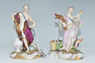 A PAIR OF FRENCH PORCELAIN ALLEGORICAL FIGURES, having blue printed mark for Joseph-Gaspard