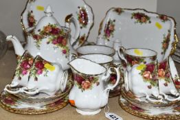 A ROYAL ALBERT 'OLD COUNTRY ROSES' PATTERN TEA SET, comprising teapot, sugar bowl, milk jug, six
