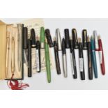 AN ASSORTMENT OF PENS, to include three 'Conway Stewart' fountain pens, nibs stamped 14ct,