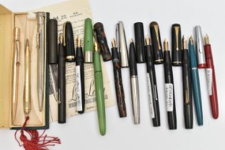 AN ASSORTMENT OF PENS, to include three 'Conway Stewart' fountain pens, nibs stamped 14ct,