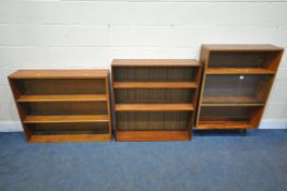 THREE VARIOUS BOOKCASES, to include two mahogany open bookcases, largest width 92cm x depth 24cm x
