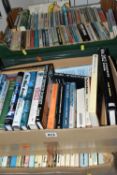 FOUR BOXES OF BOOKS, containing over 170 miscellaneous titles in hardback and paperback formats,