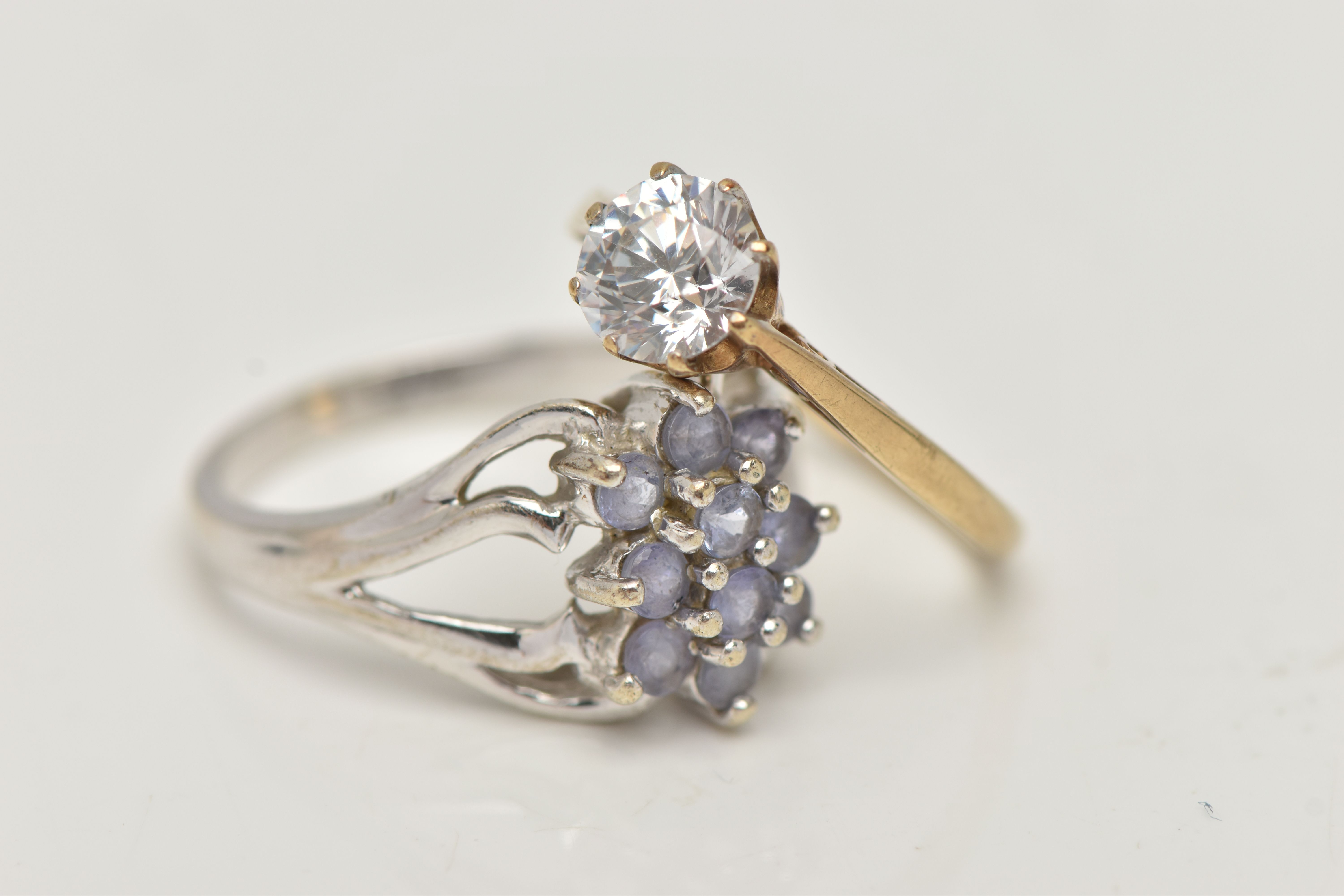 TWO GEMSET RINGS, the first a cluster ring leading on to open work shoulders, hallmarked 9ct - Image 2 of 4