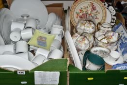 TWO BOXES OF DINNERWARE, to include a quantity of German 'Thomas' white and silver gilt