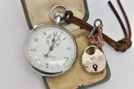A 'FINDLAY & CO' STOP WATCH AND A PADLOCK, base metal stop watch, together with a base metal padlock