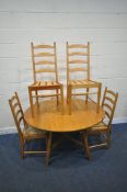 AN ERCOL MODEL 669 PINE DROP LEAF TABLE, open width 125cm x depth 114cm x height 73cm, along with