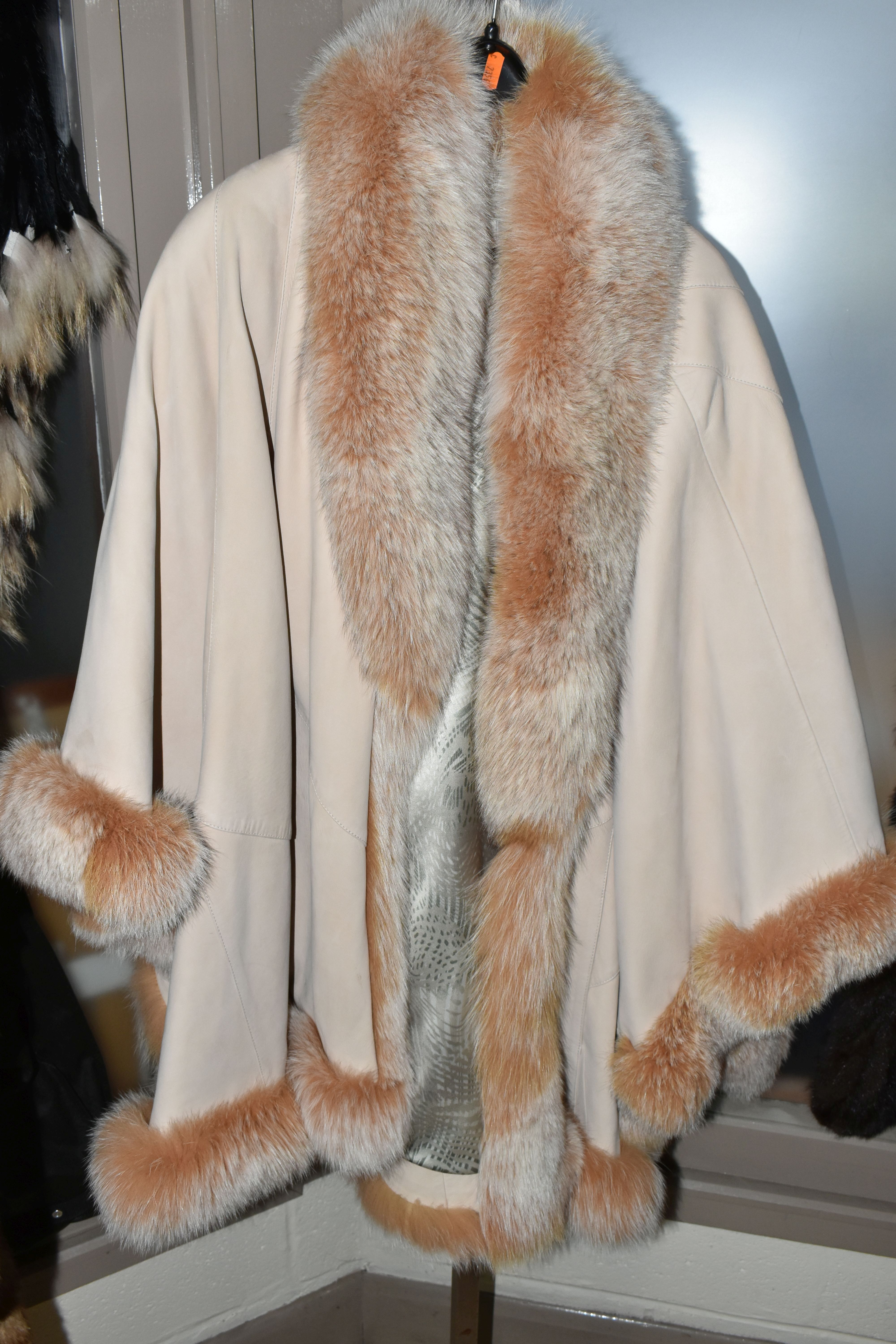 A SUEDE CAPE WITH FUR COLLAR AND BROWN LEATHER LADIES SHEEPSKIN, comprising an apricot coloured - Image 6 of 9