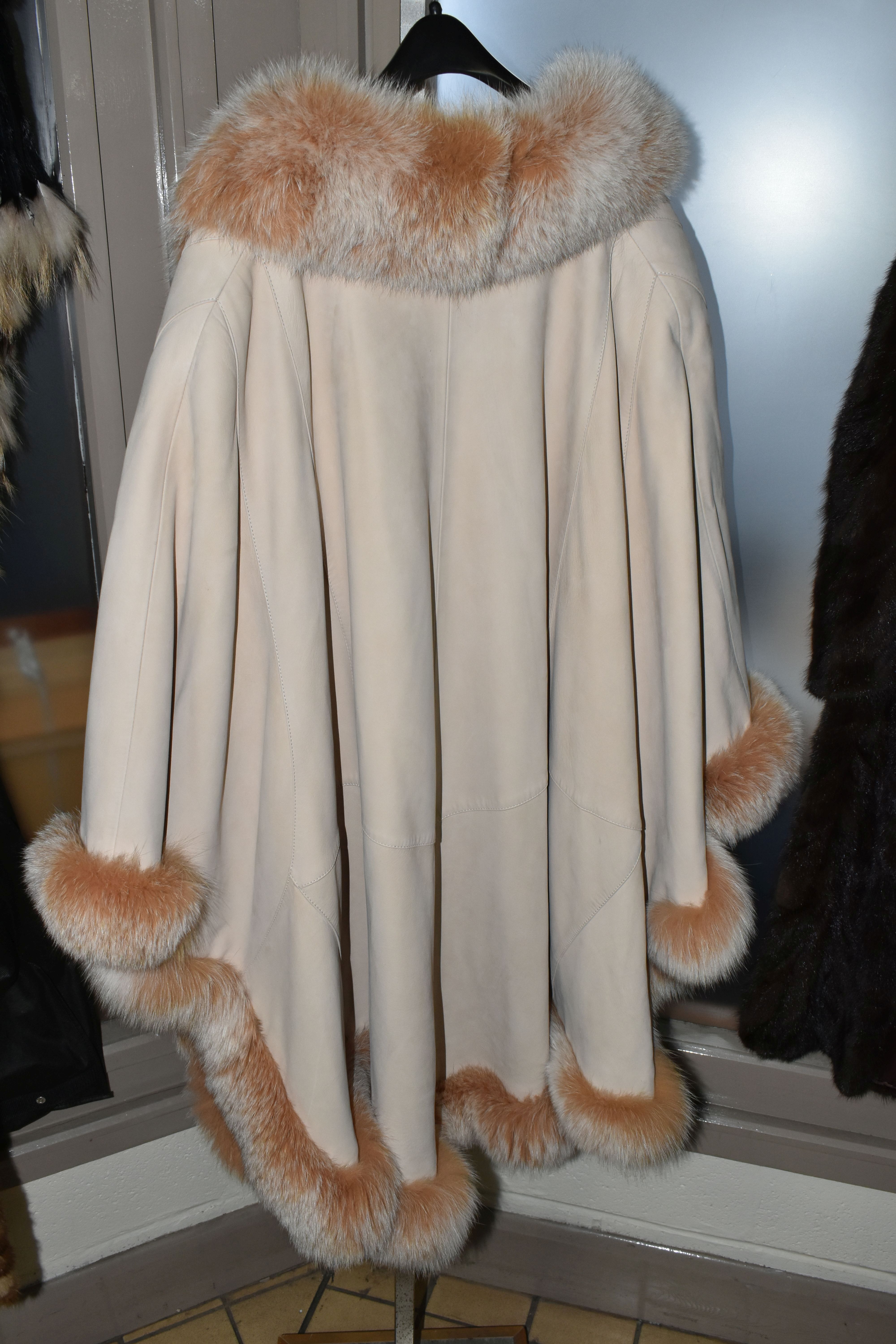 A SUEDE CAPE WITH FUR COLLAR AND BROWN LEATHER LADIES SHEEPSKIN, comprising an apricot coloured - Image 9 of 9