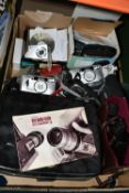 ONE BOX OF CAMERA EQUIPMENT, to include a Canon Super 8 Auto Zoom 518 camera with case, a pair of