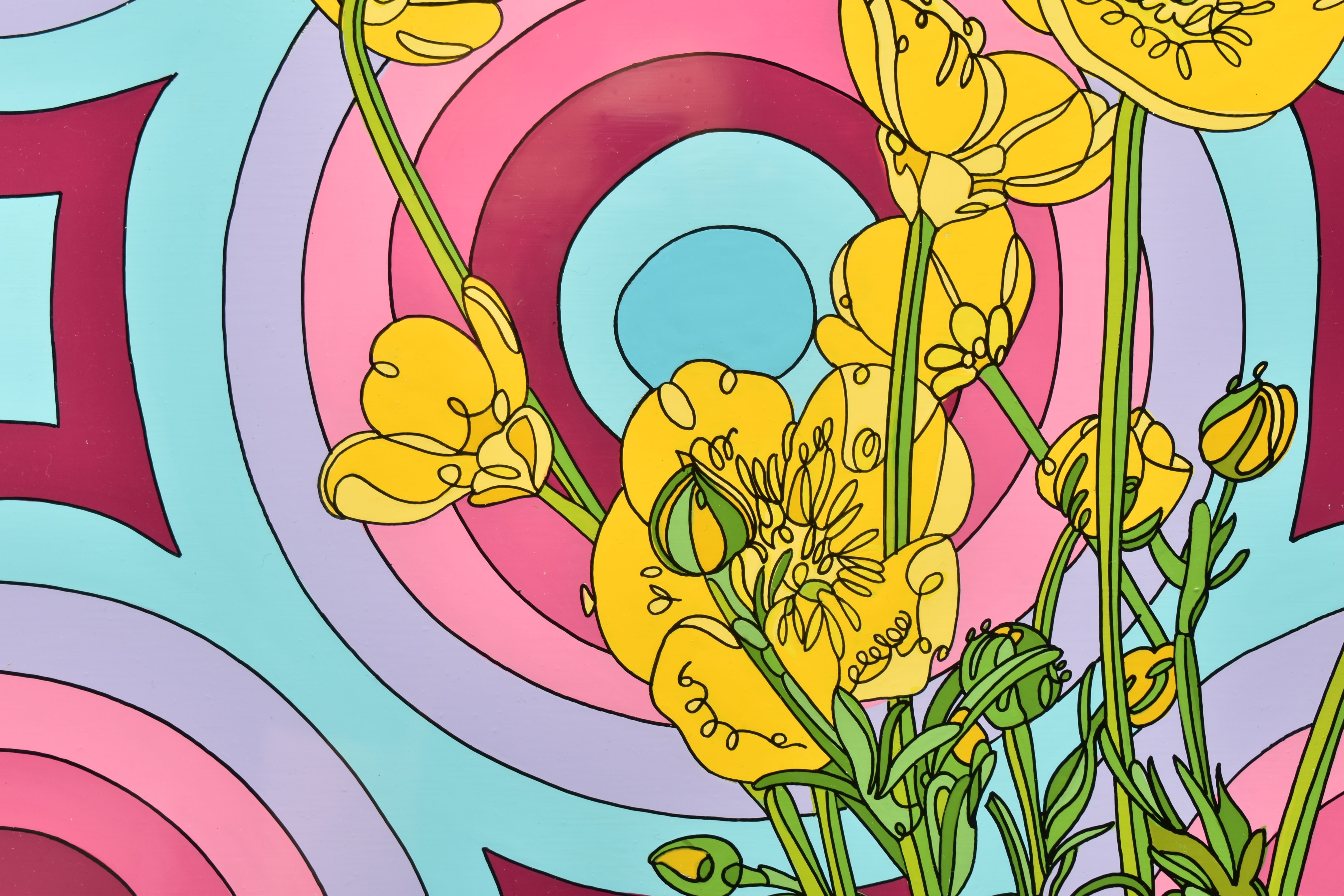 DYLAN IZAAK (BRITISH CONTEMPORARY) 'FLOWERS AND WALLPAPER', a bunch of yellow flowers in a glass - Image 5 of 12