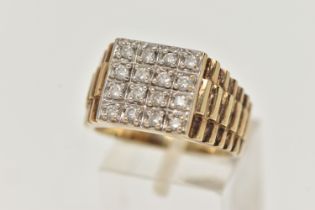 A GENTS DIAMOND ROLEX STYLE SIGNET RING, twenty four round brilliant cut diamonds, pave set in white