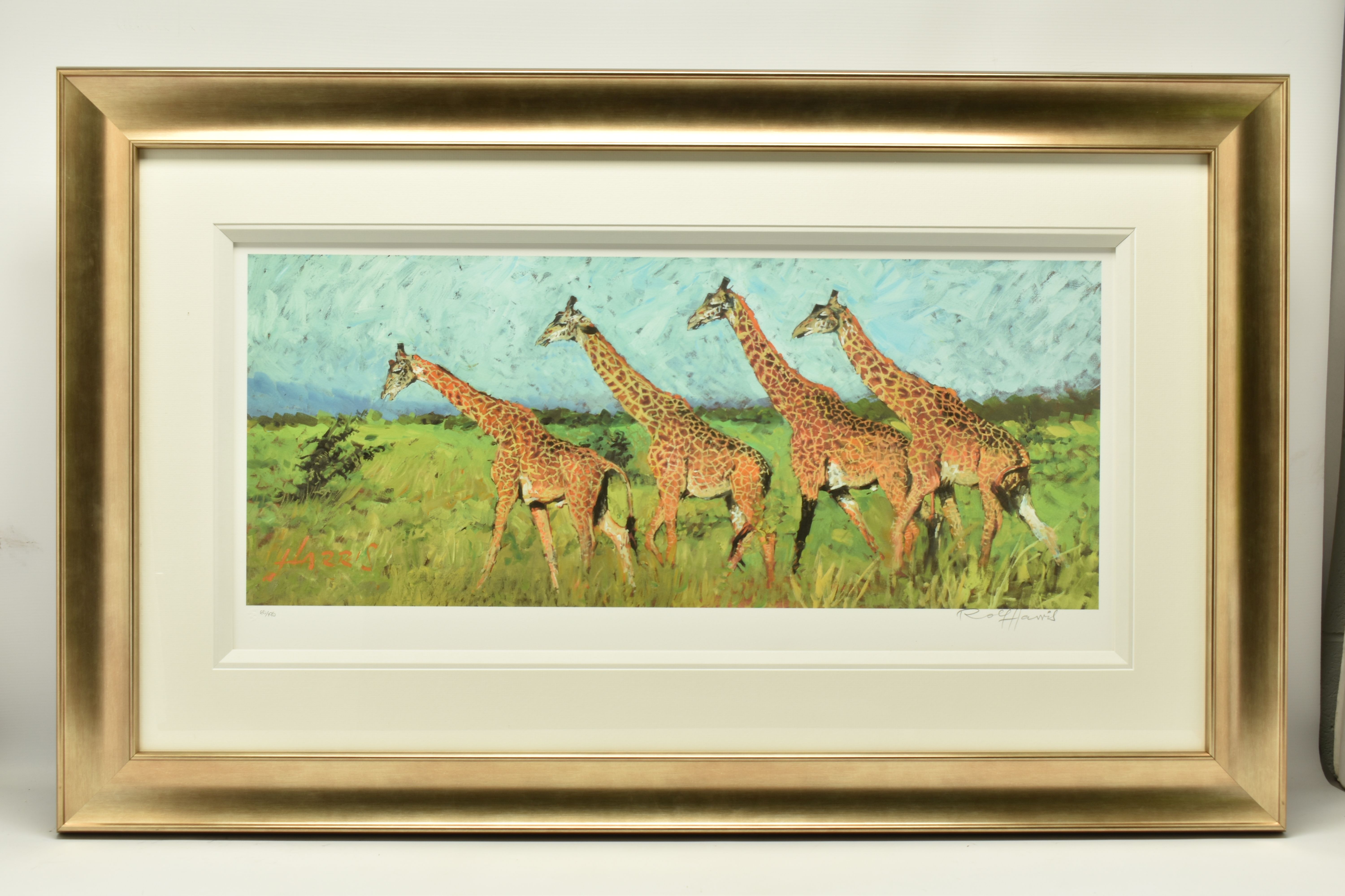 ROLF HARRIS (AUSTRALIAN 1930-2023) 'FOUR GIRAFFES' a limited edition print on paper laid on board,