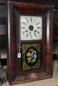 AN AMERICAN JEROME & COMPANY SHELF CLOCK, a weight driven 30 hour clock, ogee moulded veneered case,