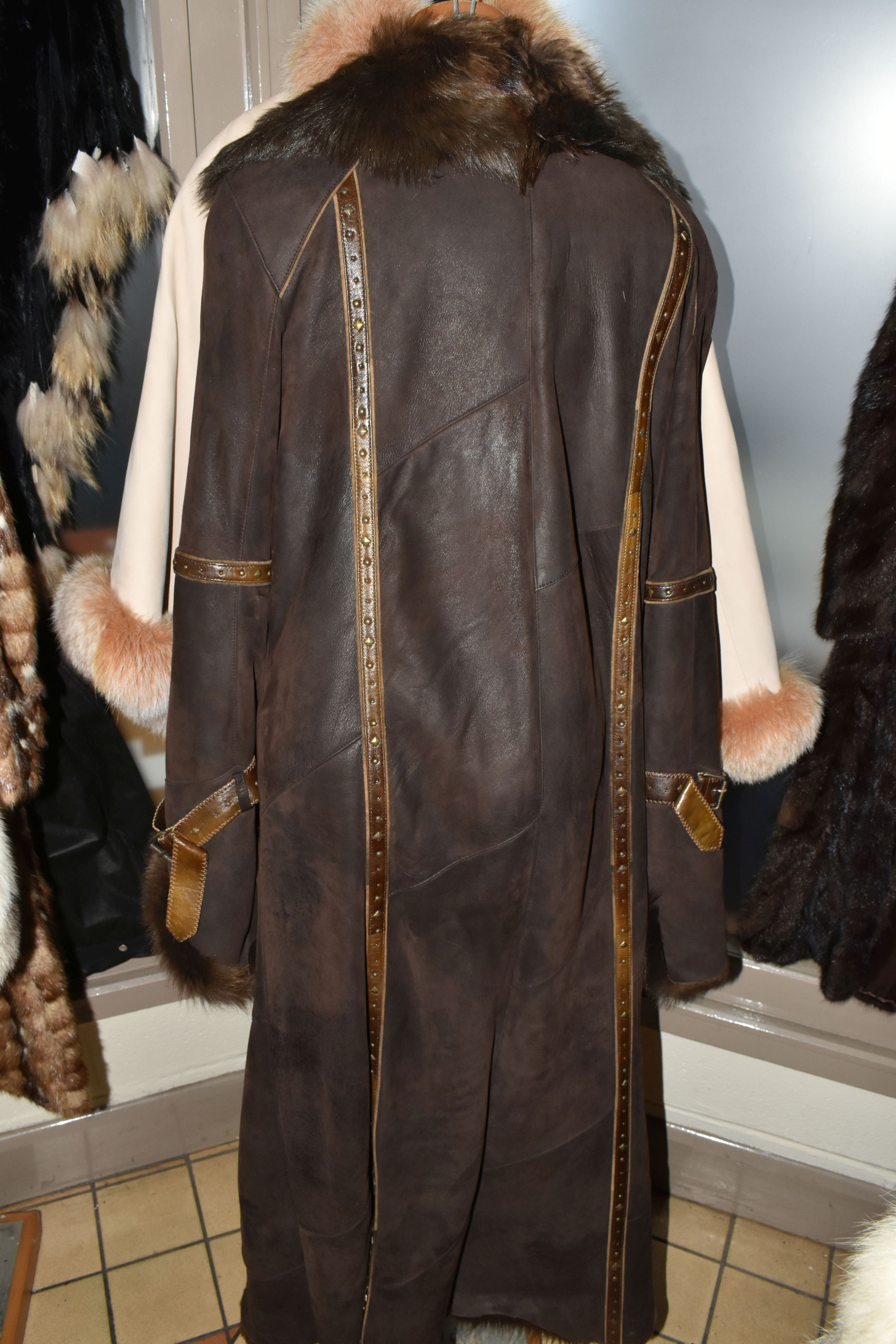 A SUEDE CAPE WITH FUR COLLAR AND BROWN LEATHER LADIES SHEEPSKIN, comprising an apricot coloured - Image 4 of 9