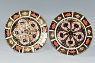 TWO ROYAL CROWN DERBY 1128 IMARI PATTERN PLATES, diameter 18cm, printed and impressed marks to