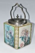 A CARLTONS FANTASIA WARE BISCUIT BARREL, 'Flower fairies' design square form, height 21cm to top