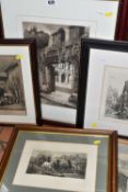 SIX 19TH / 20TH CENTURY FRAMED ETCHINGS, comprising Lucy Garnot 'Cluny' depicting an archway of