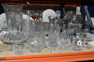 A QUANTITY OF CUT AND PRESSED GLASS WARES ETC, to include a Web Corbett rose bowl and boxed fruit