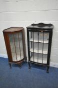 A 20TH CENTURY MAHOGANY DISPLAY CABINET, the single glazed door, enclosing two fixed shelves, on