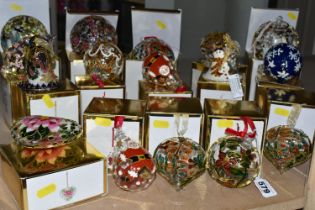 FIFTEEN BOXED ENESCO'S TREASURY OF ORNAMENTS, individually decorated glass Christmas tree baubles (