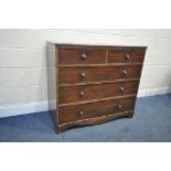 A GEORGIAN MAHOGANY CHEST OF TWO SHORT OVER THREE LONG DRAWERS, width 107cm x depth 54cm x height