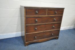 A GEORGIAN MAHOGANY CHEST OF TWO SHORT OVER THREE LONG DRAWERS, width 107cm x depth 54cm x height