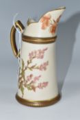 A ROYAL WORCESTER TUSK JUG, decorated with flowers, printed green backstamp, height 14.5cm (1) (