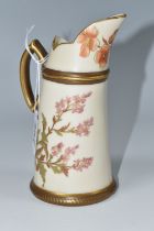 A ROYAL WORCESTER TUSK JUG, decorated with flowers, printed green backstamp, height 14.5cm (1) (