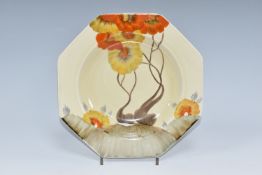A CLARICE CLIFF 'RHODANTHE' PATTERN SOUP BOWL, of octagonal wide rimmed form, with printed Clarice