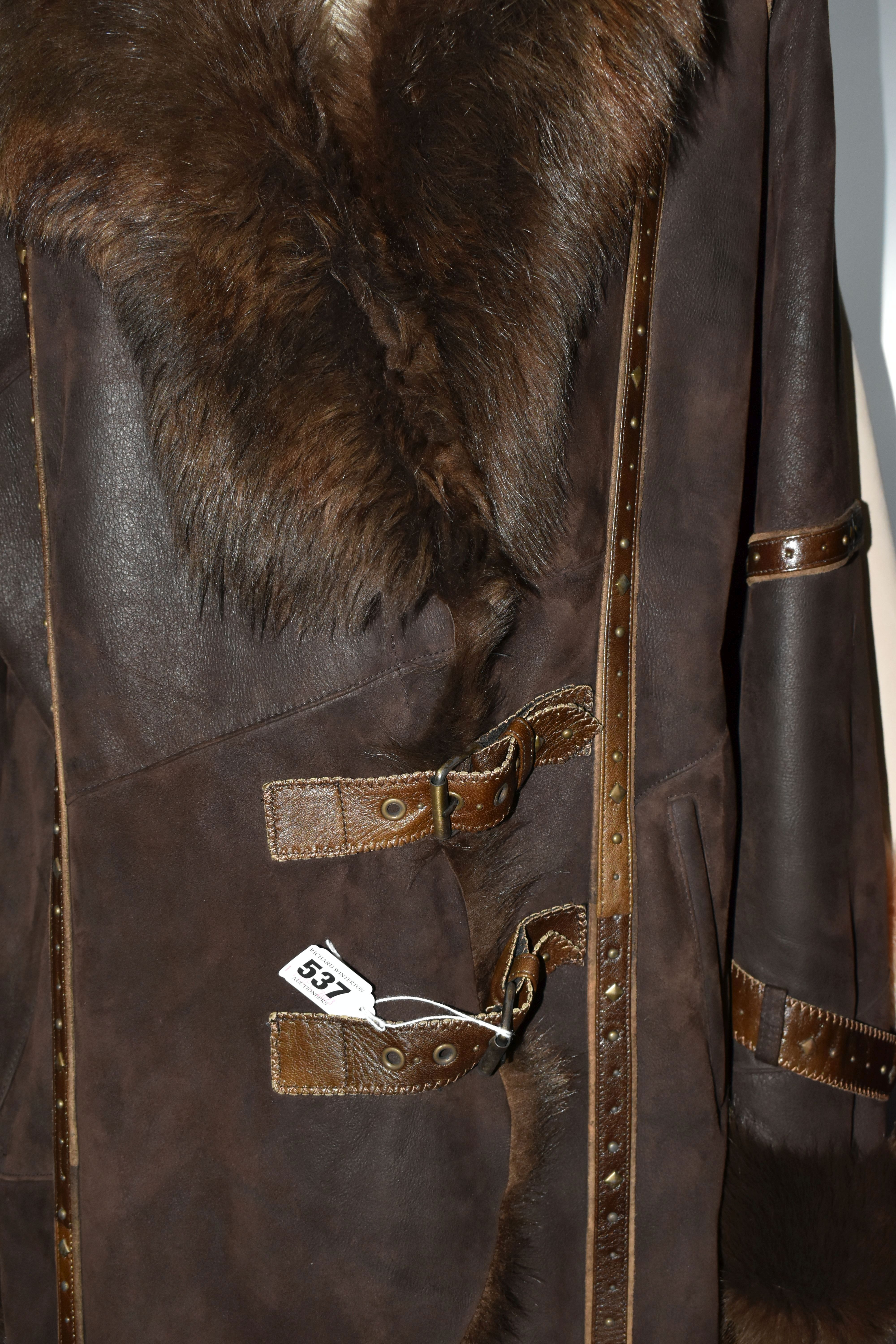 A SUEDE CAPE WITH FUR COLLAR AND BROWN LEATHER LADIES SHEEPSKIN, comprising an apricot coloured - Image 2 of 9