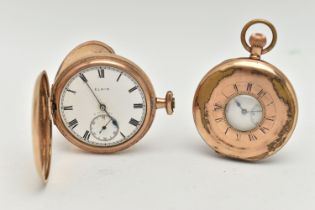 TWO GOLD PLATED POCKET WATCHES, the first a manual wind 'Waltham U.S.A' half hunter pocket watch,