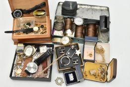 A BOX OF ASSORTED ITEMS, to include a selection of wristwatches, names to include Rotary, Sekona,