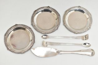 THREE SILVER COASTERS, three round coasters, gadrooned rim with shell pattern, hallmarked 'W I