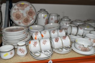 A LARGE QUANTITY OF DENBY 'GYPSY' TEA AND DINNERWARE, comprising two 2 pint saucepans (one missing