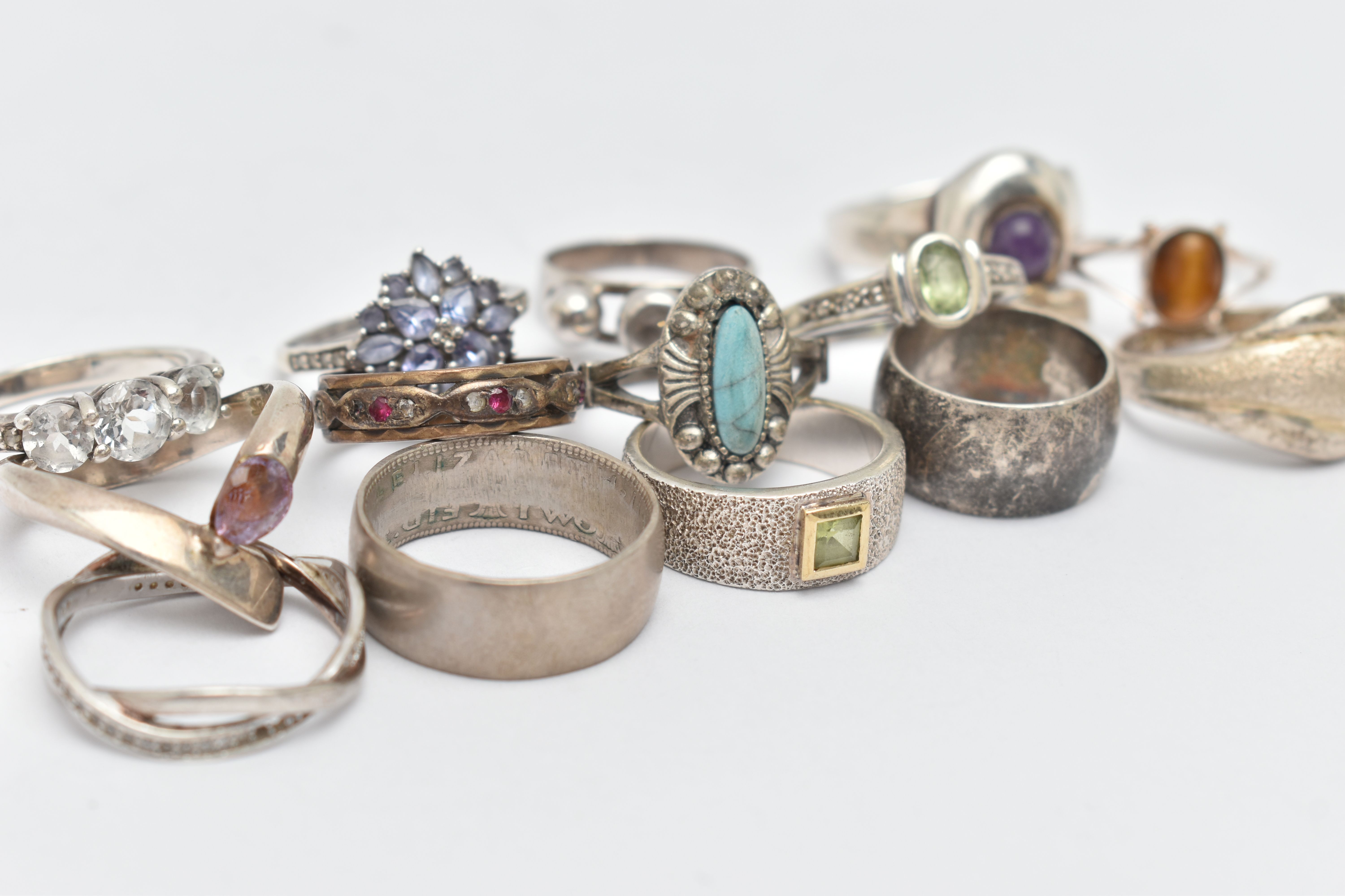 AN ASSORTMENT OF SILVER AND WHITE METAL RINGS, to include two silver gem set rings, both hallmarked, - Image 2 of 3