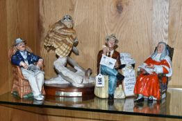 THREE ROYAL DOULTON FIGURINES AND A SCULPTURE OF AN OWL, comprising Stop Press HN2683, The Judge