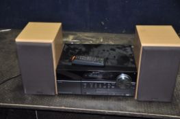 A SONY CMT-MX550i HiFi COMPONENT SYSTEM with iPod dock, remote and a pair of Denon SC-M50