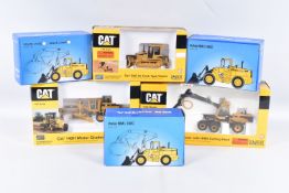 A SELECTION OF BOXED 1:50 SCALE DIE-CAST NORSCOT CAT AND SCOOP VOLVO CONSTUCTION MODEL VEHICLES,
