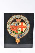 A LANCASHIRE & YORKSHIRE RAILWAY COAT OF ARMS TRANSFER, varnished and mounted on a plastic panel,