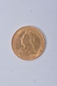 A HALF SOVEREIGN COIN, depicting Queen Victoria, dated 1899, approximate gross weight 4.1 grams