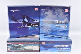 FOUR BOXED HM HOBBYMASTER 1:48 SCALE AIR POWER SERIES DIE-CAST MODEL MILITARY AIRCRAFTS, the first a
