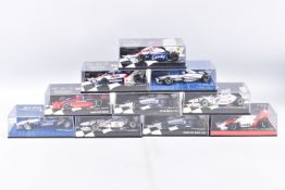 TEN BOXED MINICHAMPS METAL 1:43 SCALE MODEL VEHILCES, to include a McLaren MP4-2 Tag Turbo 1984,