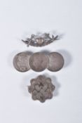 THREE BROOCHES, to include a faith, hope and charity detailed sweetheart brooch, hallmarked 'H.C &