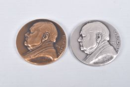 TWO CHURCHILL MEDALLIONS, to include a bronze and a silver medallion, both dated 1945, approximate