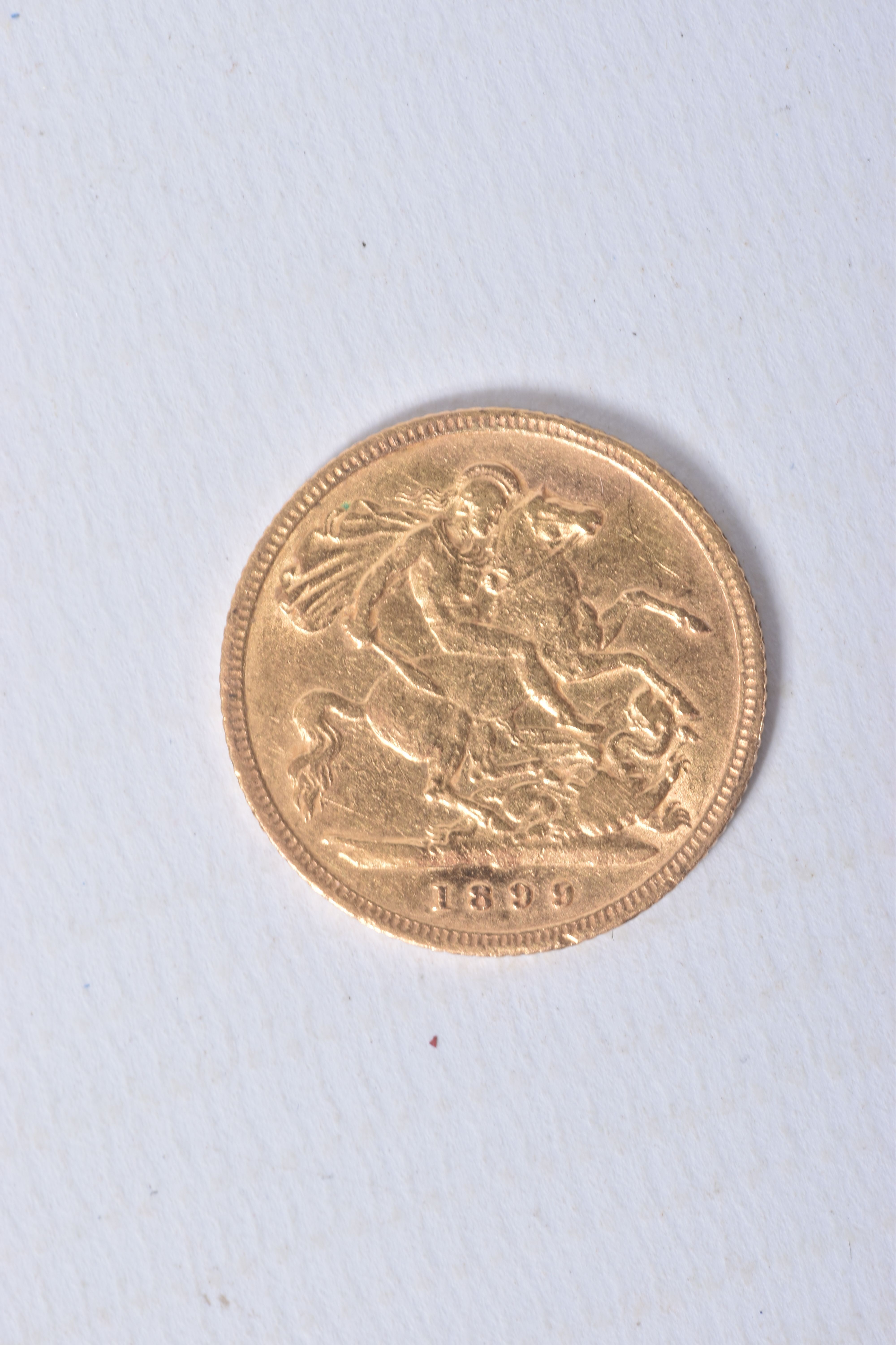 A HALF SOVEREIGN COIN, depicting Queen Victoria, dated 1899, approximate gross weight 4.1 grams - Image 2 of 2